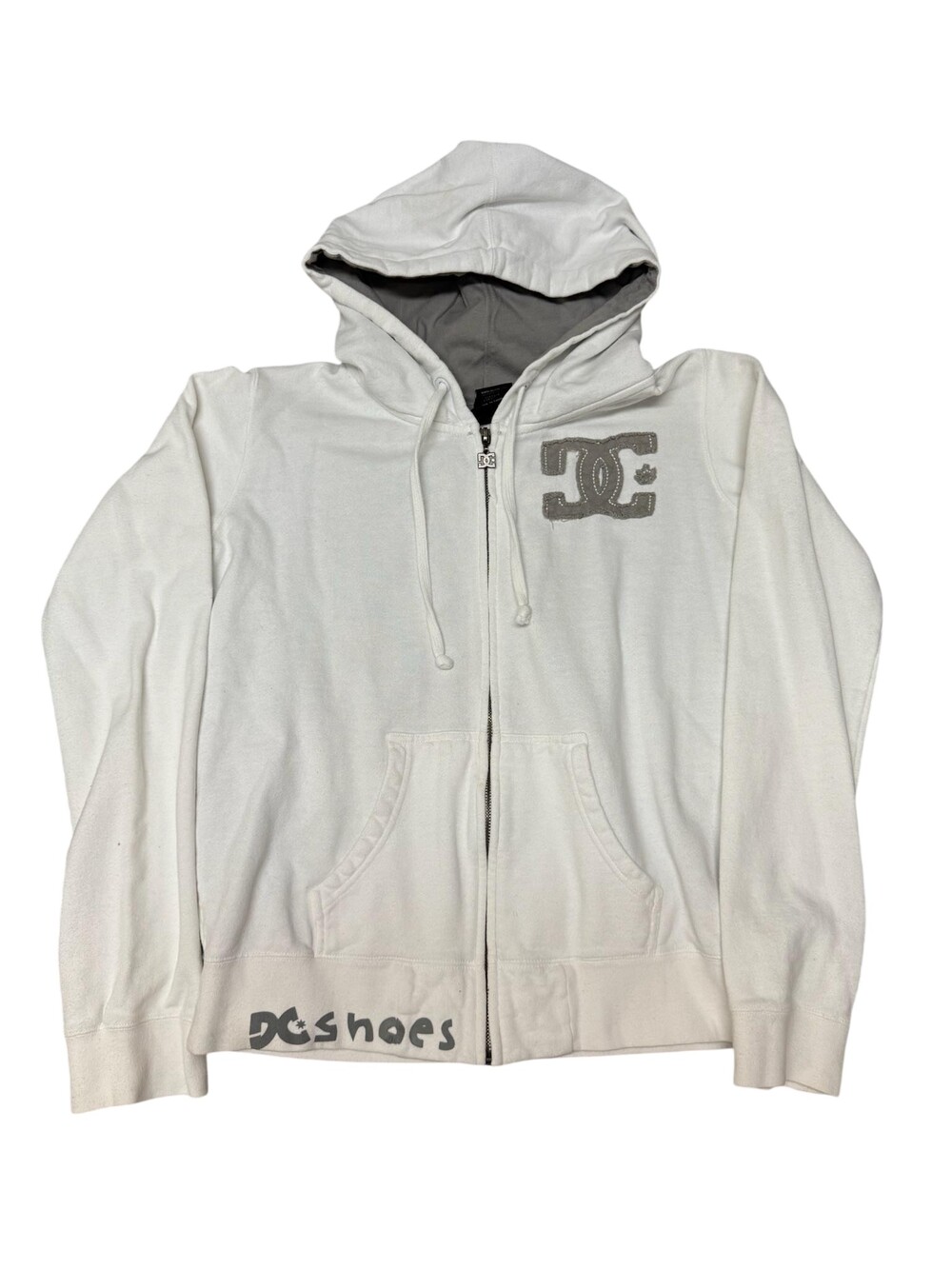 DC Shoes Hoodie Sweatshirt Juniors Large White Full Zip Logo Skate Streetwear